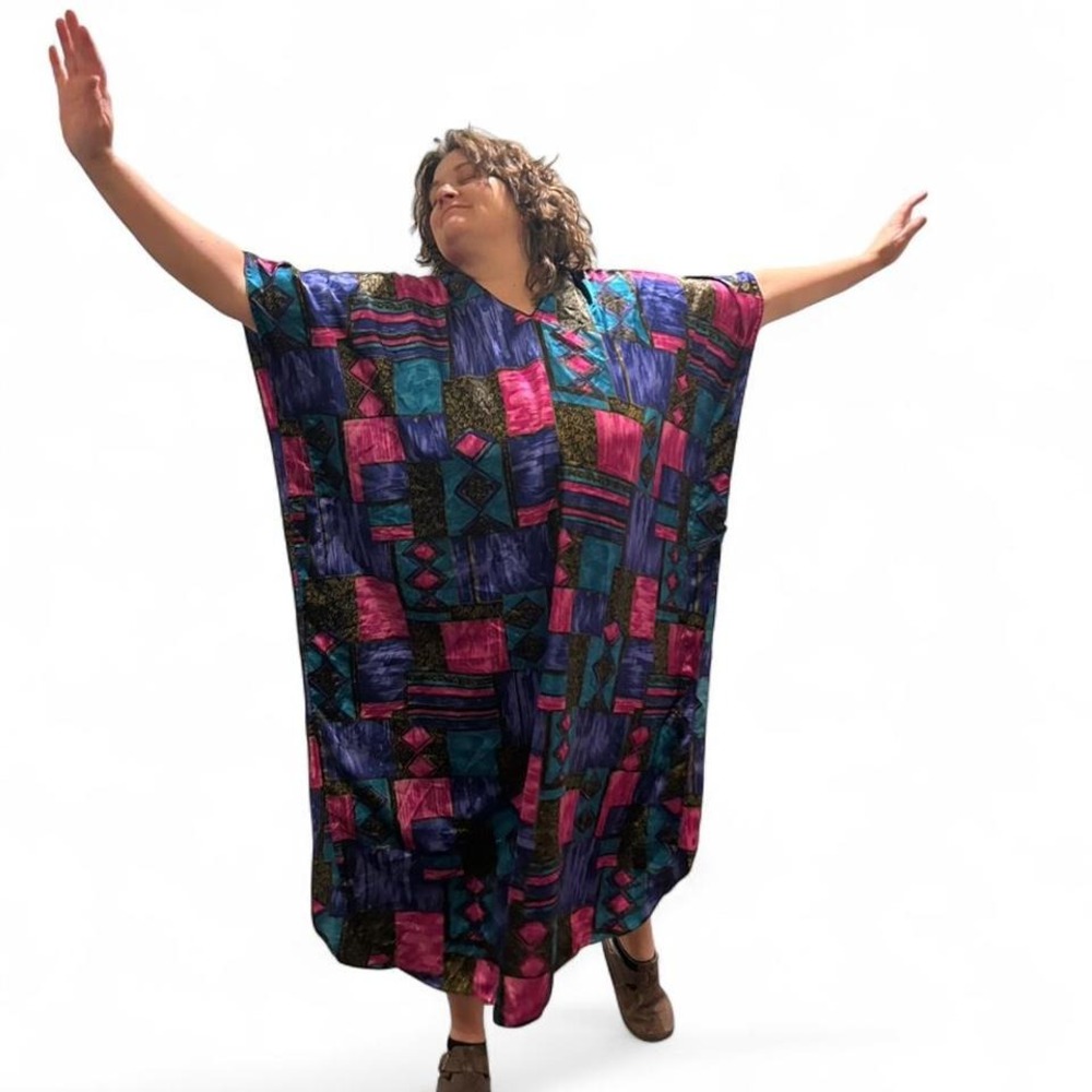 Oversized purple and pink patchwork kaftan with a boho‎ vibe OSFM